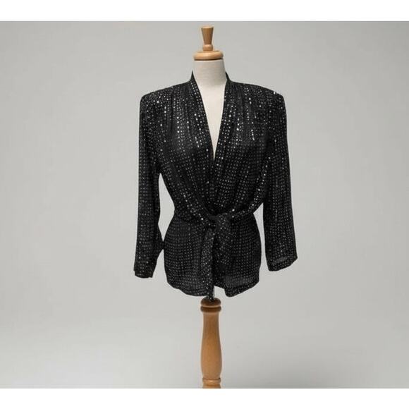 VTG 90s Y2K Petites Top Small Wrap Tie Front Glitter Fairy Whimsigoth Party Glam - Picture 1 of 10